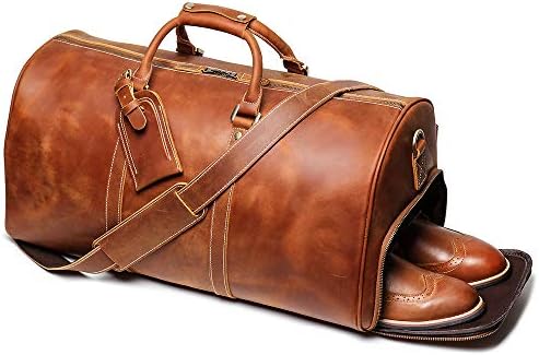 Amazon.com | Leathfocus 24 Inch Leather Travel Weekend Luggage Bag